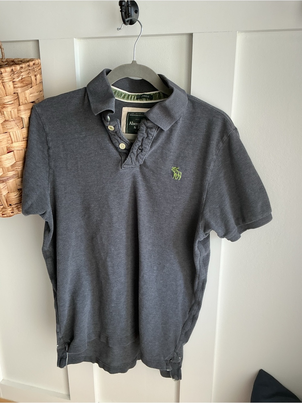 Abercrombie & Fitch Gray Polo with Lime Green Moose Logo